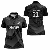 New Zealand Cricket Custom Women Polo Shirt Potae Pango Black Fern Pattern