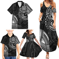 Polynesian Turtle Tribal Tattoo Family Matching Summer Maxi Dress and Hawaiian Shirt Black Style