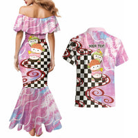 Personalized Japanese Kawaii Sushi Roll Couples Matching Mermaid Dress and Hawaiian Shirt Wagara Palaka Pattern