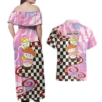 Personalized Japanese Kawaii Sushi Roll Couples Matching Off Shoulder Maxi Dress and Hawaiian Shirt Wagara Palaka Pattern LT9 - Polynesian Pride