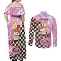 Personalized Japanese Kawaii Sushi Roll Couples Matching Off Shoulder Maxi Dress and Long Sleeve Button Shirt Wagara Palaka Pattern