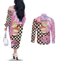 Personalized Japanese Kawaii Sushi Roll Couples Matching Off The Shoulder Long Sleeve Dress and Long Sleeve Button Shirt Wagara Palaka Pattern LT9 - Polynesian Pride