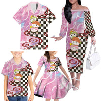 Personalized Japanese Kawaii Sushi Roll Family Matching Off The Shoulder Long Sleeve Dress and Hawaiian Shirt Wagara Palaka Pattern