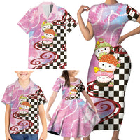 Personalized Japanese Kawaii Sushi Roll Family Matching Short Sleeve Bodycon Dress and Hawaiian Shirt Wagara Palaka Pattern