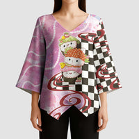 Personalized Japanese Kawaii Sushi Roll Kimono Sleeve Blouse Wagara Palaka Pattern LT9 - Polynesian Pride