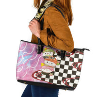 Personalized Japanese Kawaii Sushi Roll Leather Tote Bag Wagara Palaka Pattern
