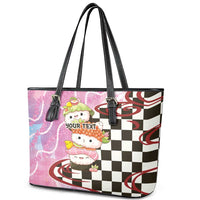Personalized Japanese Kawaii Sushi Roll Leather Tote Bag Wagara Palaka Pattern