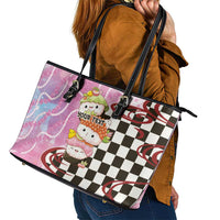 Personalized Japanese Kawaii Sushi Roll Leather Tote Bag Wagara Palaka Pattern