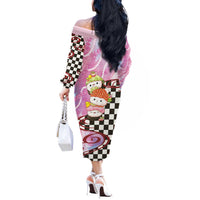 Personalized Japanese Kawaii Sushi Roll Off The Shoulder Long Sleeve Dress Wagara Palaka Pattern