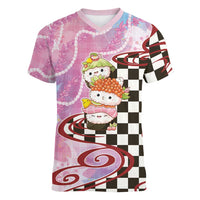 Personalized Japanese Kawaii Sushi Roll Women V-Neck T-Shirt Wagara Palaka Pattern