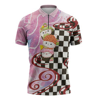 Personalized Japanese Kawaii Sushi Roll Zipper Polo Shirt Wagara Palaka Pattern