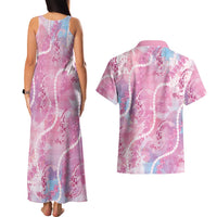 Japanese Koi Fish Couples Matching Tank Maxi Dress and Hawaiian Shirt Pink Wagara Palaka Honohono Pikake Lei