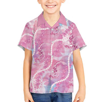 Japanese Koi Fish Kid Hawaiian Shirt Pink Wagara Palaka Honohono Pikake Lei