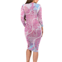 Japanese Koi Fish Long Sleeve Bodycon Dress Pink Wagara Palaka Honohono Pikake Lei