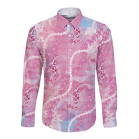 Japanese Koi Fish Long Sleeve Button Shirt Pink Wagara Palaka Honohono Pikake Lei
