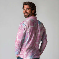 Japanese Koi Fish Long Sleeve Polo Shirt Pink Wagara Palaka Honohono Pikake Lei