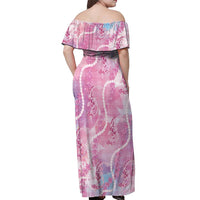 Japanese Koi Fish Off Shoulder Maxi Dress Pink Wagara Palaka Honohono Pikake Lei