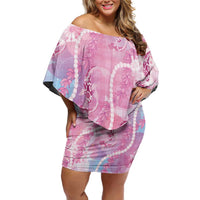 Japanese Koi Fish Off Shoulder Short Dress Pink Wagara Palaka Honohono Pikake Lei