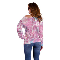 Japanese Koi Fish Off Shoulder Sweater Pink Wagara Palaka Honohono Pikake Lei