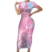 Japanese Koi Fish Short Sleeve Bodycon Dress Pink Wagara Palaka Honohono Pikake Lei