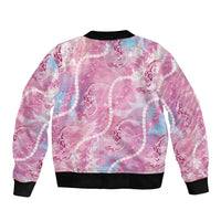 Japanese Koi Fish Sleeve Zip Bomber Jacket Pink Wagara Palaka Honohono Pikake Lei