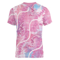 Japanese Koi Fish Women V-Neck T-Shirt Pink Wagara Palaka Honohono Pikake Lei