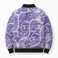 Japanese Koi Fish Bomber Puffer Jacket Purple Wagara Palaka Honohono Pikake Lei