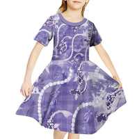 Japanese Koi Fish Kid Short Sleeve Dress Purple Wagara Palaka Honohono Pikake Lei