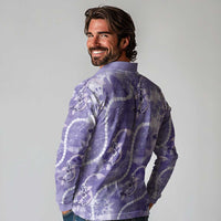 Japanese Koi Fish Long Sleeve Polo Shirt Purple Wagara Palaka Honohono Pikake Lei