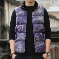 Japanese Koi Fish Sleeveless Puffer Jacket Purple Wagara Palaka Honohono Pikake Lei