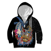 Personalized Japanese Koi Fish Ramen Kid Hoodie Aloha Shark Kakau Pattern LT9 Zip Hoodie Black - Polynesian Pride