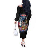 Personalized Japanese Koi Fish Ramen Off The Shoulder Long Sleeve Dress Aloha Shark Kakau Pattern