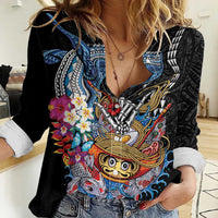 Personalized Japanese Koi Fish Ramen Women Casual Shirt Aloha Shark Kakau Pattern