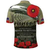 ANZAC Day We Remember Polo Shirt Maori Silver Fern Camouflage Motif