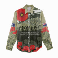 ANZAC Day We Remember Women Casual Shirt Maori Silver Fern Camouflage Motif