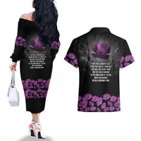 ANZAC Day Remembrance Couples Matching Off The Shoulder Long Sleeve Dress and Hawaiian Shirt Purple Poppy We Will Remember Them