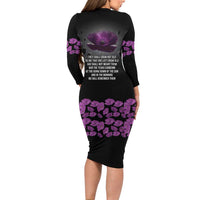 ANZAC Day Remembrance Long Sleeve Bodycon Dress Purple Poppy We Will Remember Them LT9 - Polynesian Pride