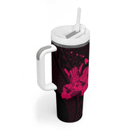 Pink Hawaiian Hibiscus Shaka Sign Tumbler With Handle