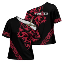 All Black Maori Tribal Tattoo Personalised Cross Shoulder Shirt Classic Red Polynesian Style - Polynesian Pride