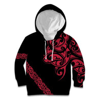 All Black Maori Tribal Tattoo Personalised Kid Hoodie Classic Red Polynesian Style - Polynesian Pride