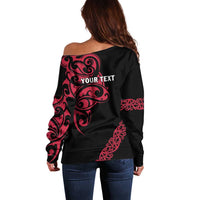 All Black Maori Tribal Tattoo Personalised Off Shoulder Sweater Classic Red Polynesian Style - Polynesian Pride