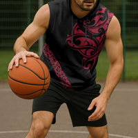 All Black Maori Tribal Tattoo Personalised Sleeveless Hoodie Classic Red Polynesian Style - Polynesian Pride