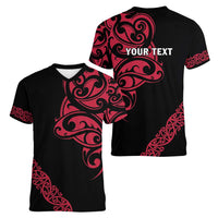 All Black Maori Tribal Tattoo Personalised Women V-Neck T-Shirt Classic Red Polynesian Style - Polynesian Pride