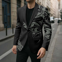 All Black Maori Tribal Tattoo Personalised Blazer Moss Green Polynesian Style - Polynesian Pride