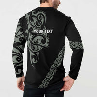 All Black Maori Tribal Tattoo Personalised Button Sweatshirt Moss Green Polynesian Style - Polynesian Pride