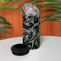All Black Maori Tribal Tattoo Personalised 4 in 1 Can Cooler Tumbler Moss Green Polynesian Style - Polynesian Pride