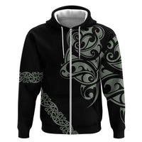 All Black Maori Tribal Tattoo Personalised Hoodie Moss Green Polynesian Style - Polynesian Pride