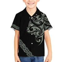 All Black Maori Tribal Tattoo Personalised Kid Hawaiian Shirt Moss Green Polynesian Style LT9 Kid Green - Polynesian Pride