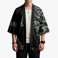 All Black Maori Tribal Tattoo Personalised Kimono Moss Green Polynesian Style - Polynesian Pride
