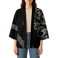 All Black Maori Tribal Tattoo Personalised Kimono Moss Green Polynesian Style - Polynesian Pride